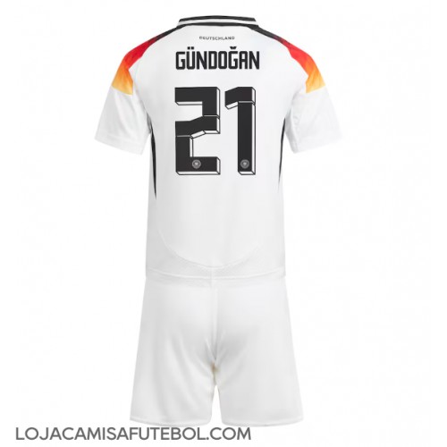 Camisa de Futebol Alemanha Ilkay Gundogan #21 Equipamento Principal Infantil Europeu 2024 Manga Curta (+ Calças curtas)